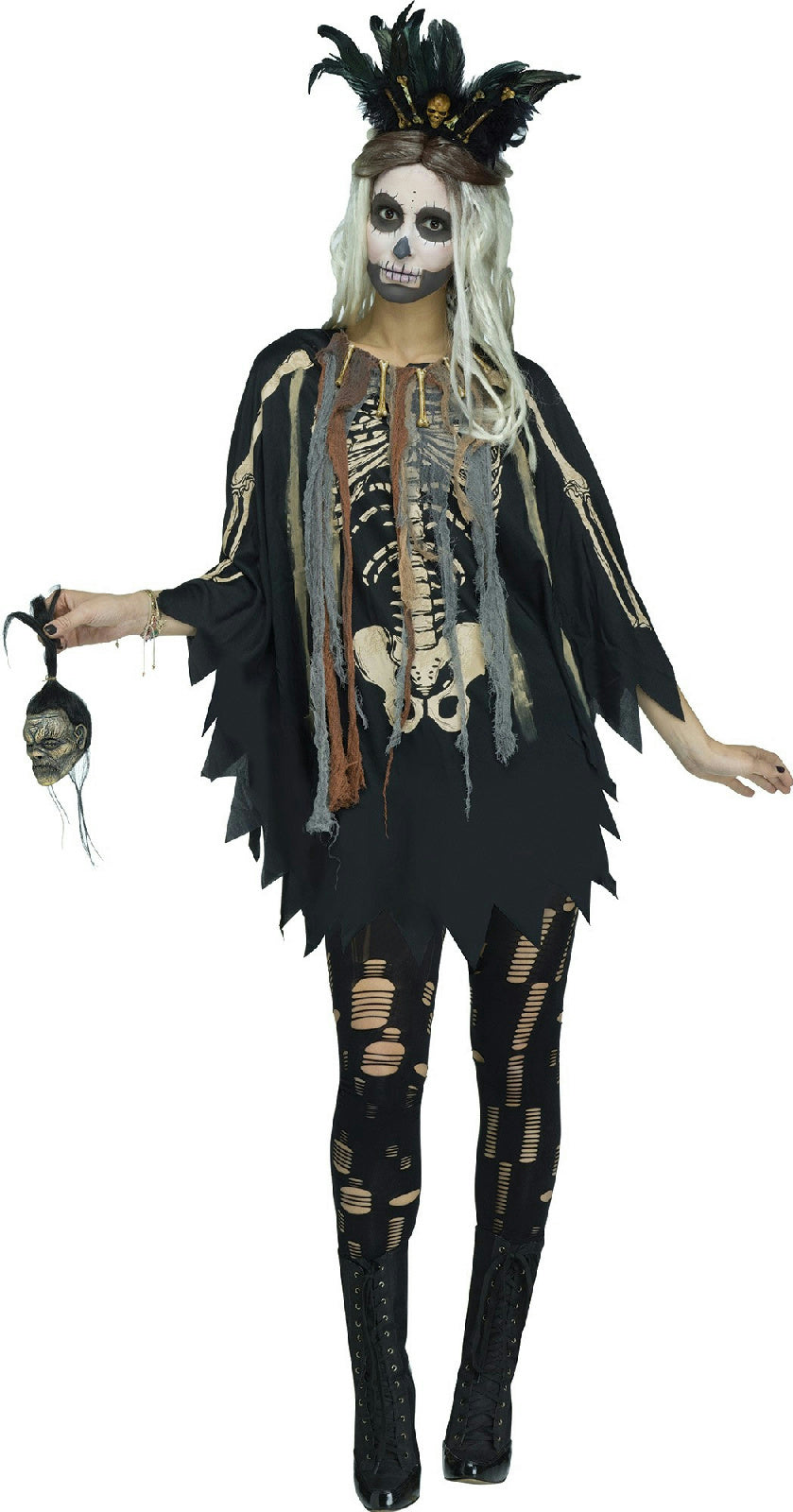 Voodoo Priestess Skeleton Print Poncho Costume Accessory