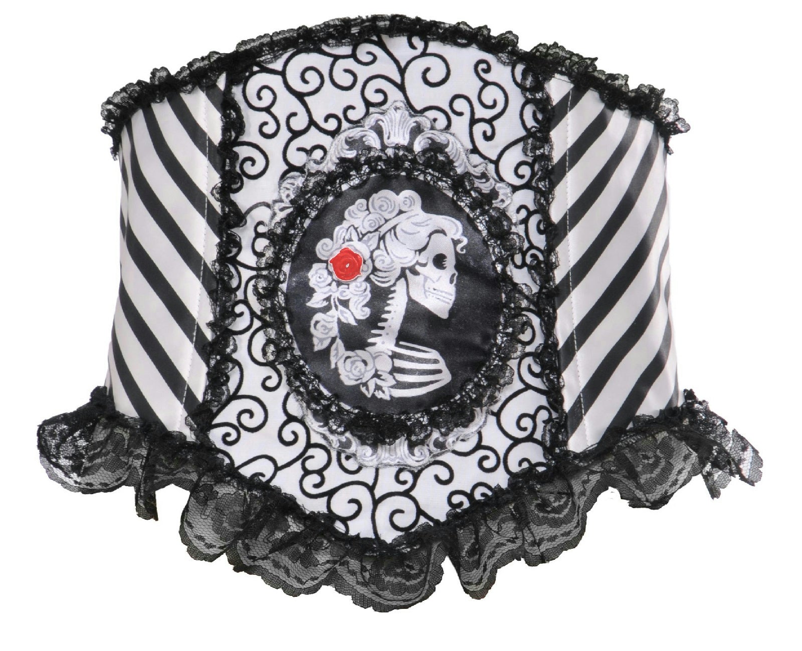Black and White Lacy Ruffle Detail Skeletal Waist Cincher Costume Accessory