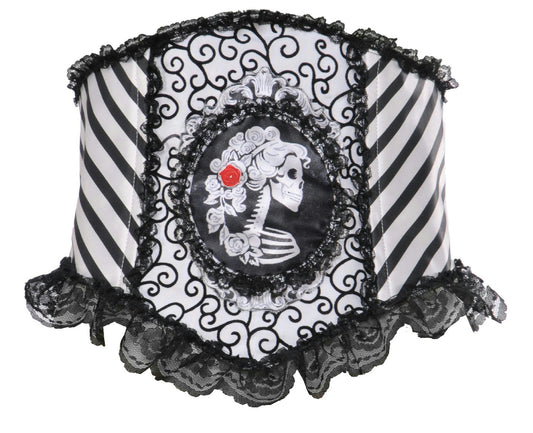 Black and White Lacy Ruffle Detail Skeletal Waist Cincher Costume Accessory