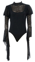 Sexy Lace Long Bell Puff Sleeves Blackout Bodysuit Gothic Costume Accessory