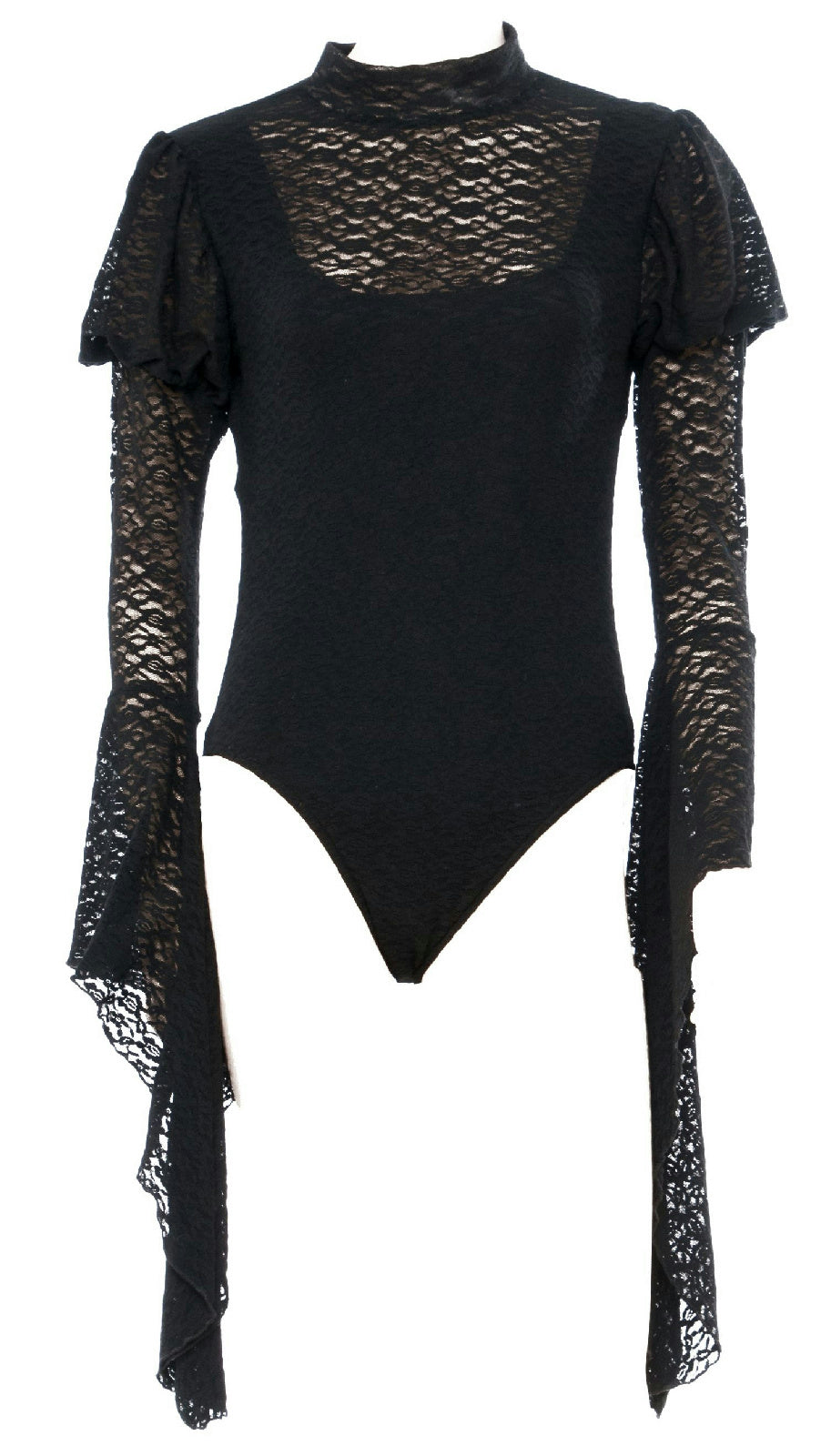 Sexy Lace Long Bell Puff Sleeves Blackout Bodysuit Gothic Costume Accessory