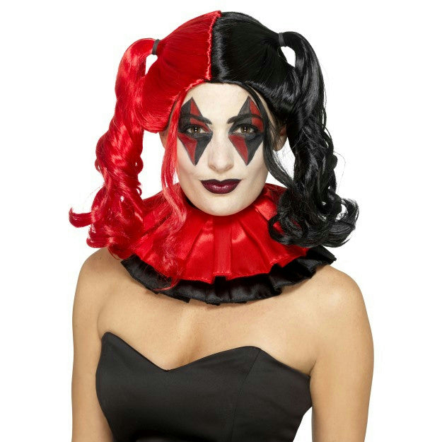 Smiffy's Women's Twisted Harlequin Wig Black and Red Pigtails Harley Quinn