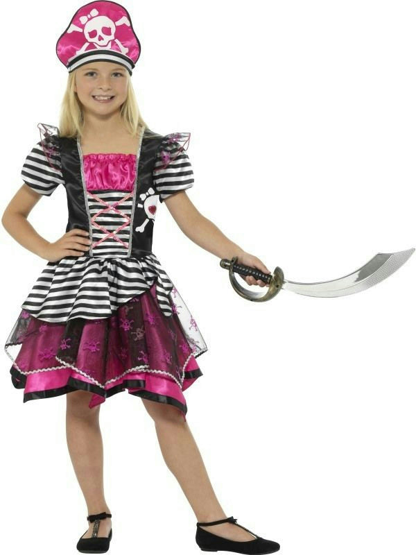 Smiffy's Girls Perfect Pirate Girl Fancy Dress Child Costume Sz Large Pink Black