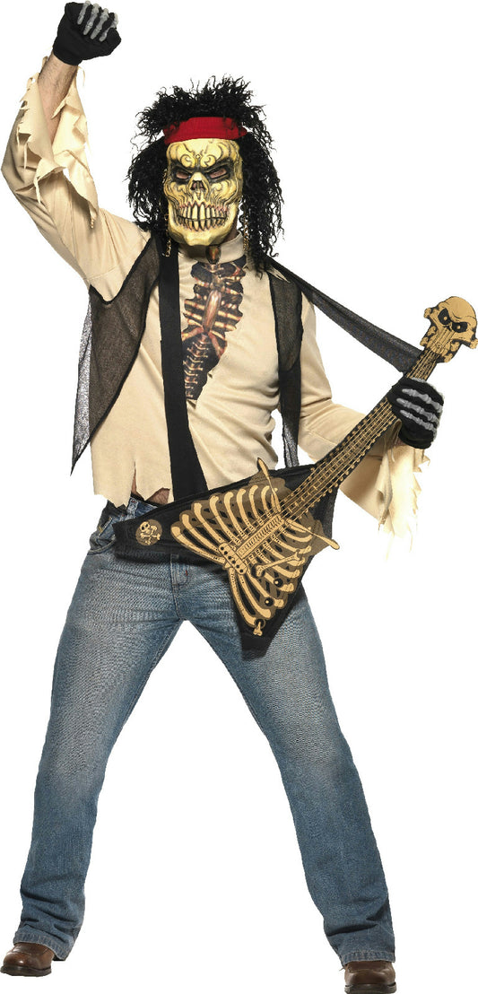 Zombie Rocker Skeleton Adult Dad Costume Bone Guitar and Mask Large