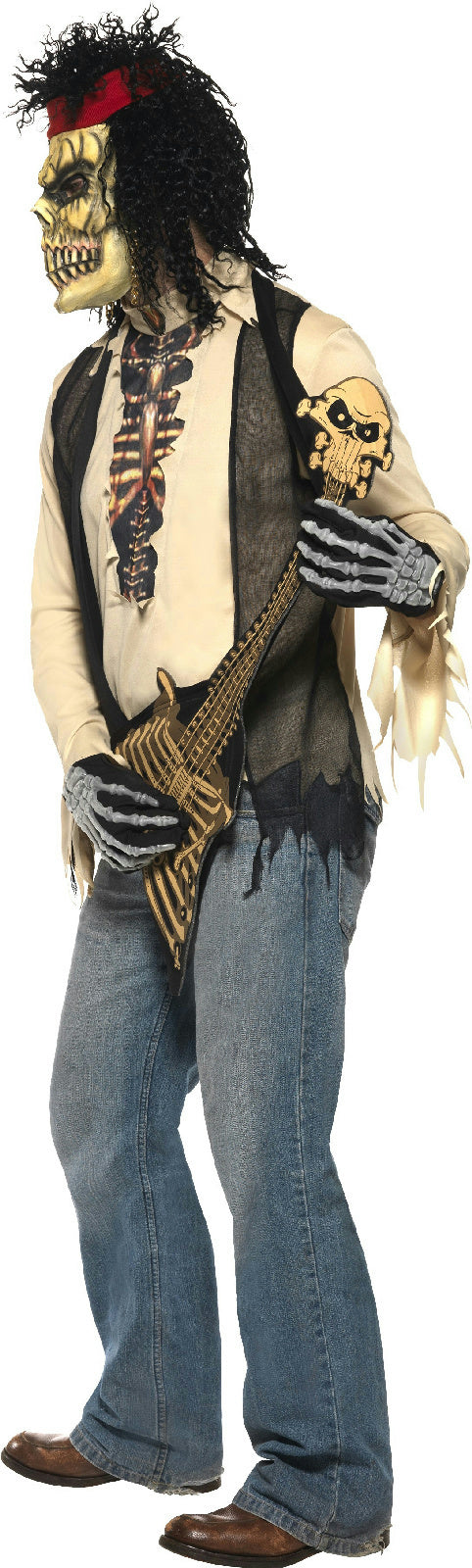 Zombie Rocker Skeleton Adult Dad Costume Bone Guitar and Mask Large