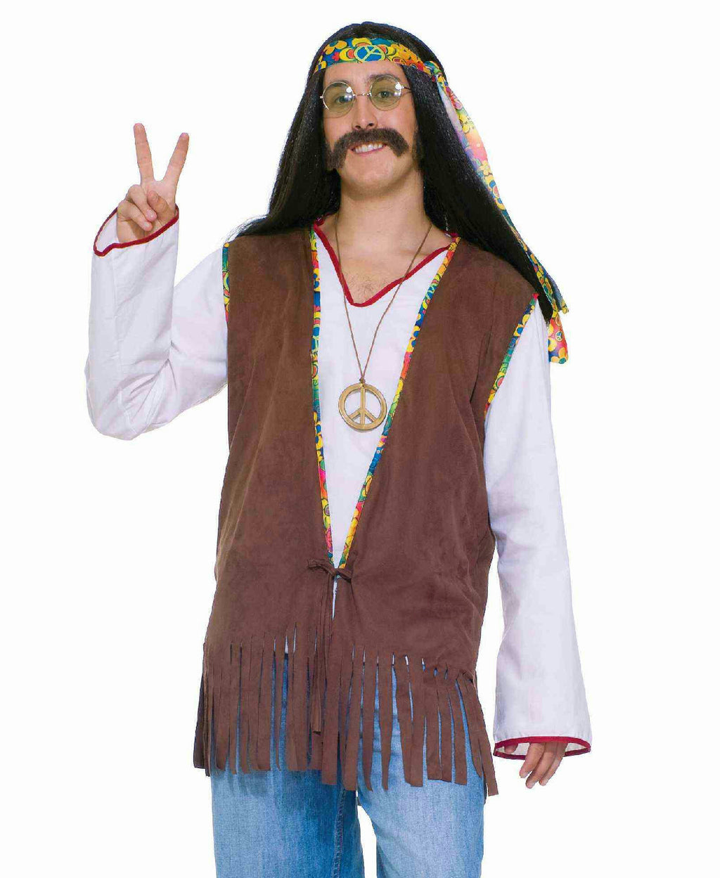 Brown Fringed Male 60's Faux Suede Hippie Vest