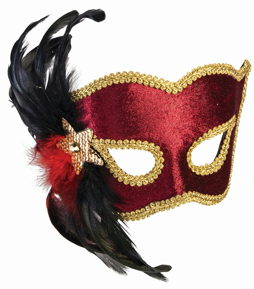 Karneval Style Female Red Burgundy Half Venetian Mask