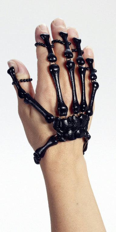 Scary Goth Black Skeleton Hand Jewelry Costume 5 Finger Wrist Bracelet
