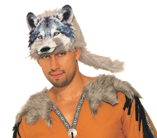 Wolf Hat 3D Screen Print Realistic Look Soft Face Hat Fun Fur Adult Or Child