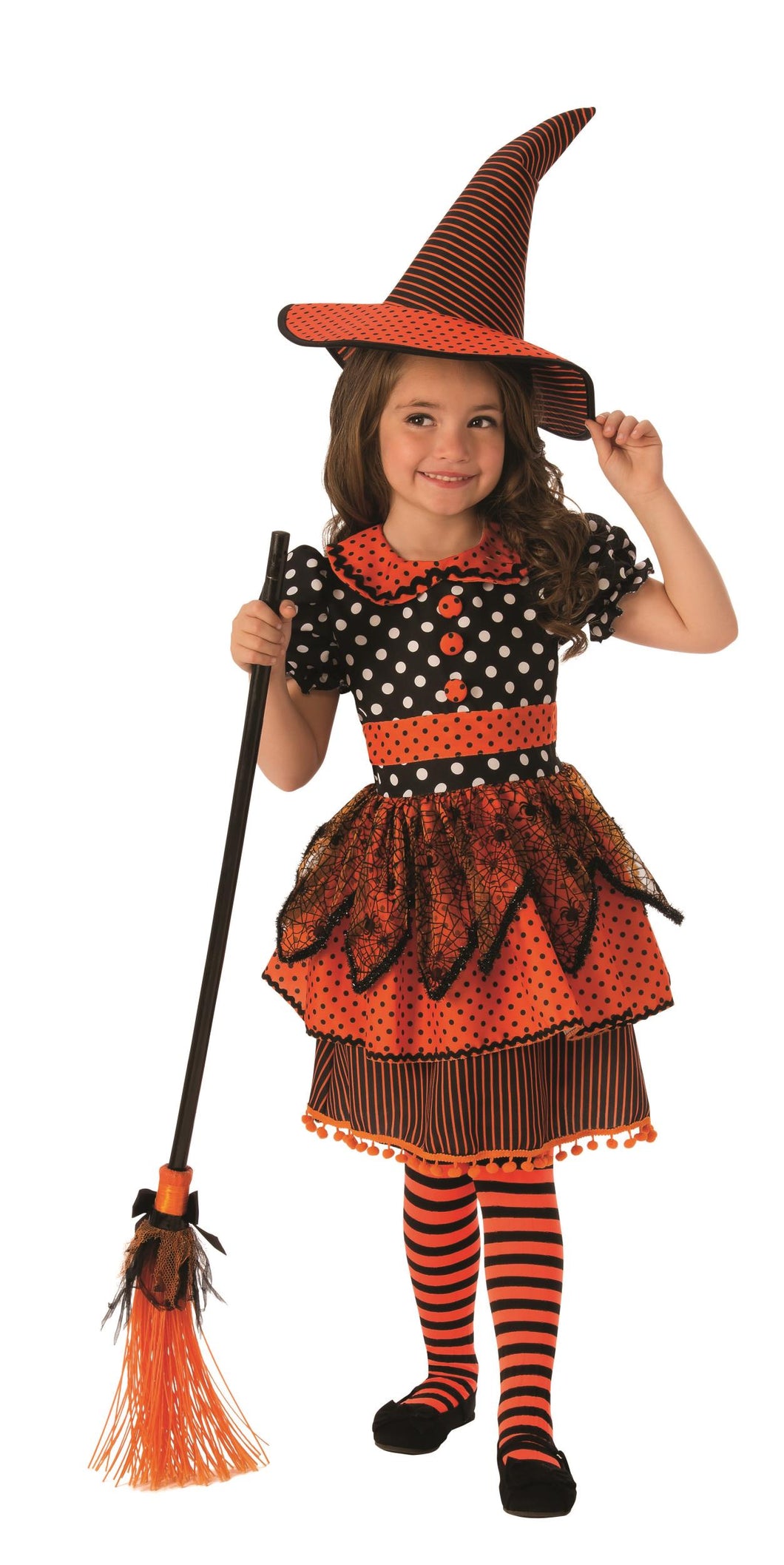 Orange and Black Polka Dot Witch Girls Costume Size Medium 8-10