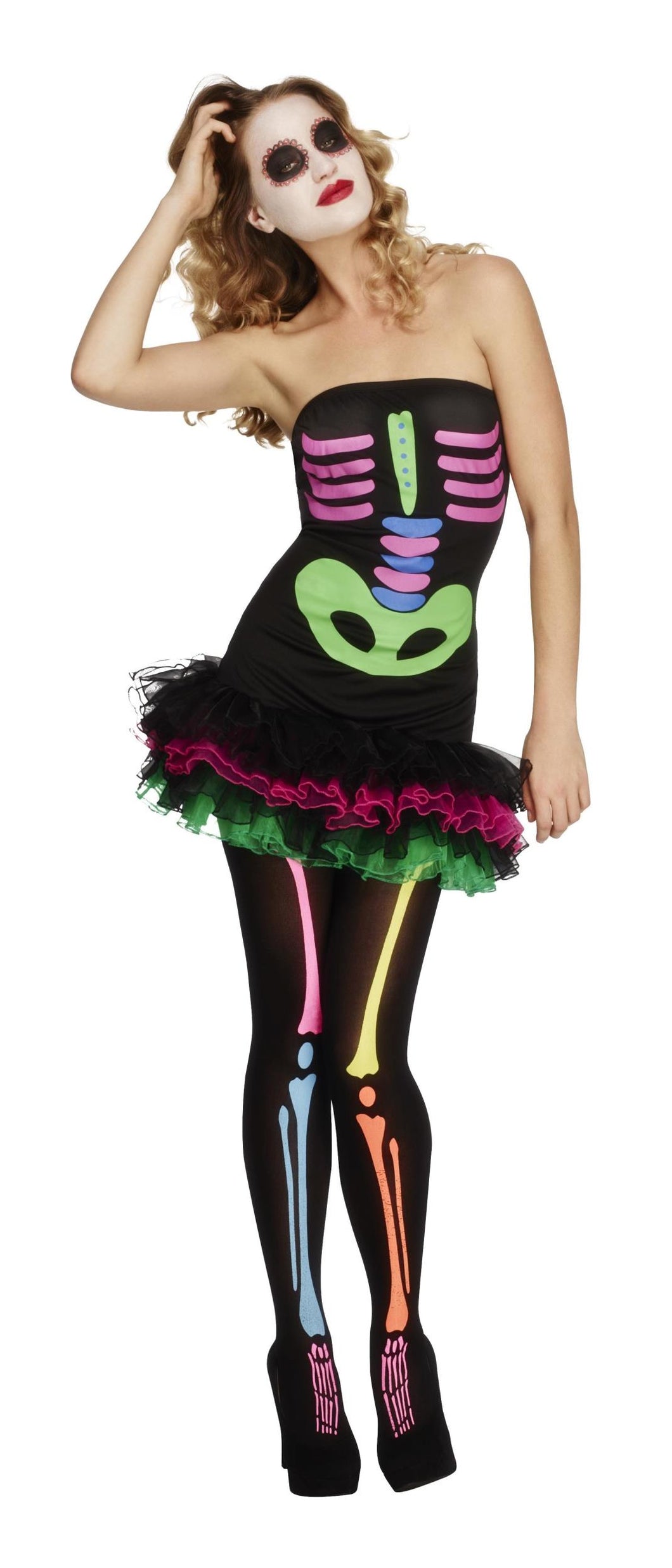 Fever Neon Skeleton Tutu Dress Women's Costume Size Small 6-8