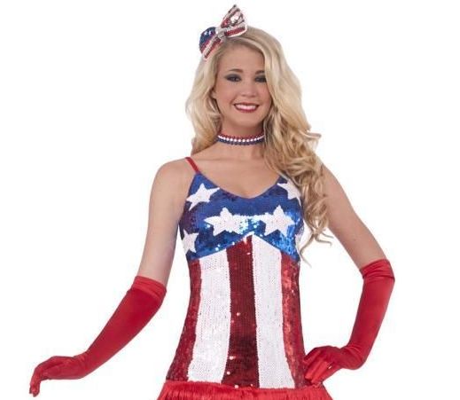 Sexy Patriotic Sparkle July 4th American Flag Sequin Flapper Costume Dress XS/S