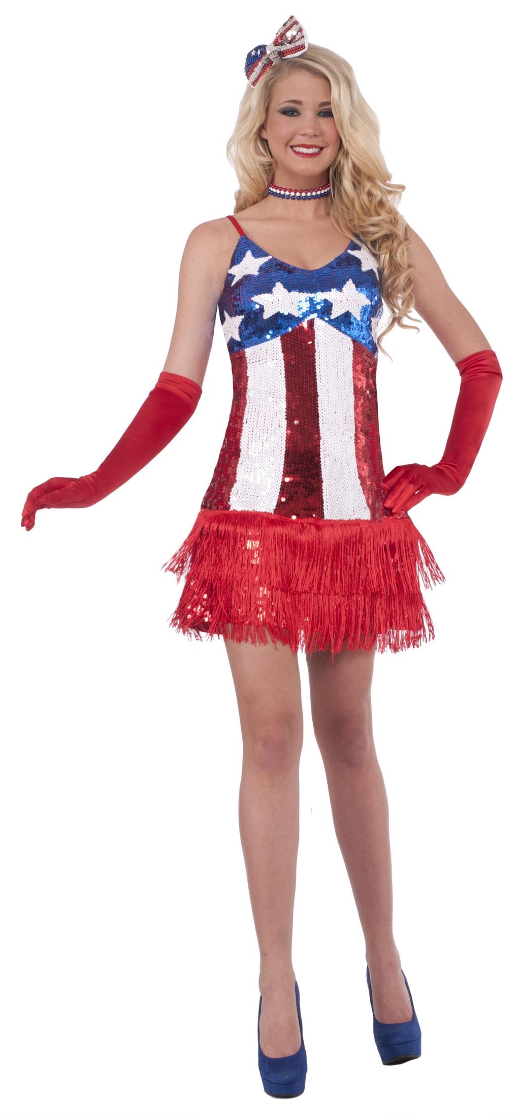 Sexy Patriotic Sparkle July 4th American Flag Sequin Flapper Costume D –