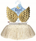 Gold Glitter Angel Wings and Tutu Skirt Child Costume Kit