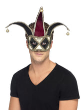 Load image into Gallery viewer, Gothic Venetian Burgundy and Black Harlequin Jester Mask
