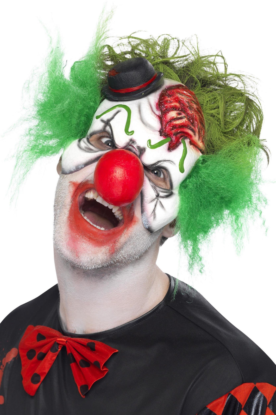 Cut Throat Clown Half Mask with Attached Hair