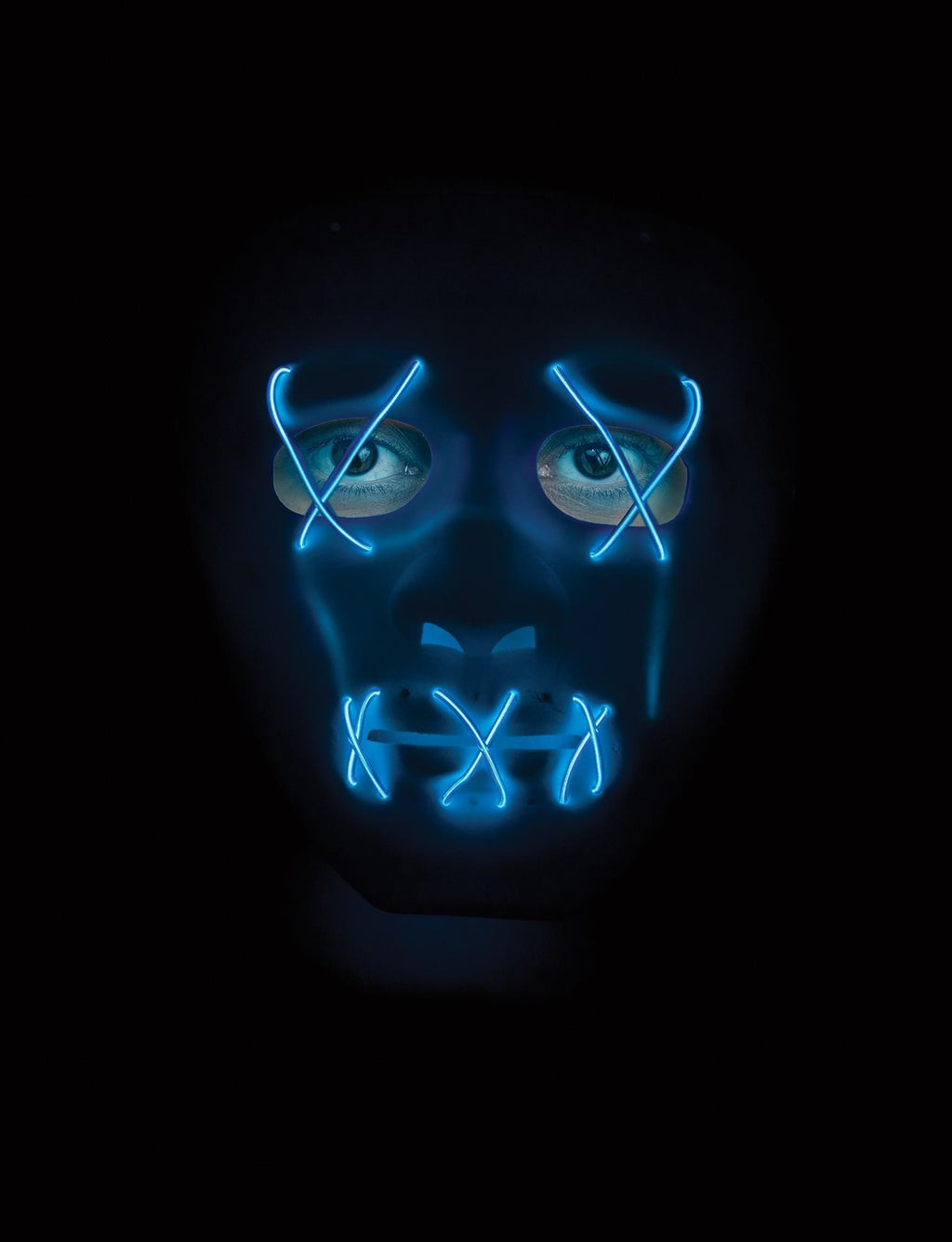 Scary Glowing Light up Purge Mask White Face with Glowing Blue Wire