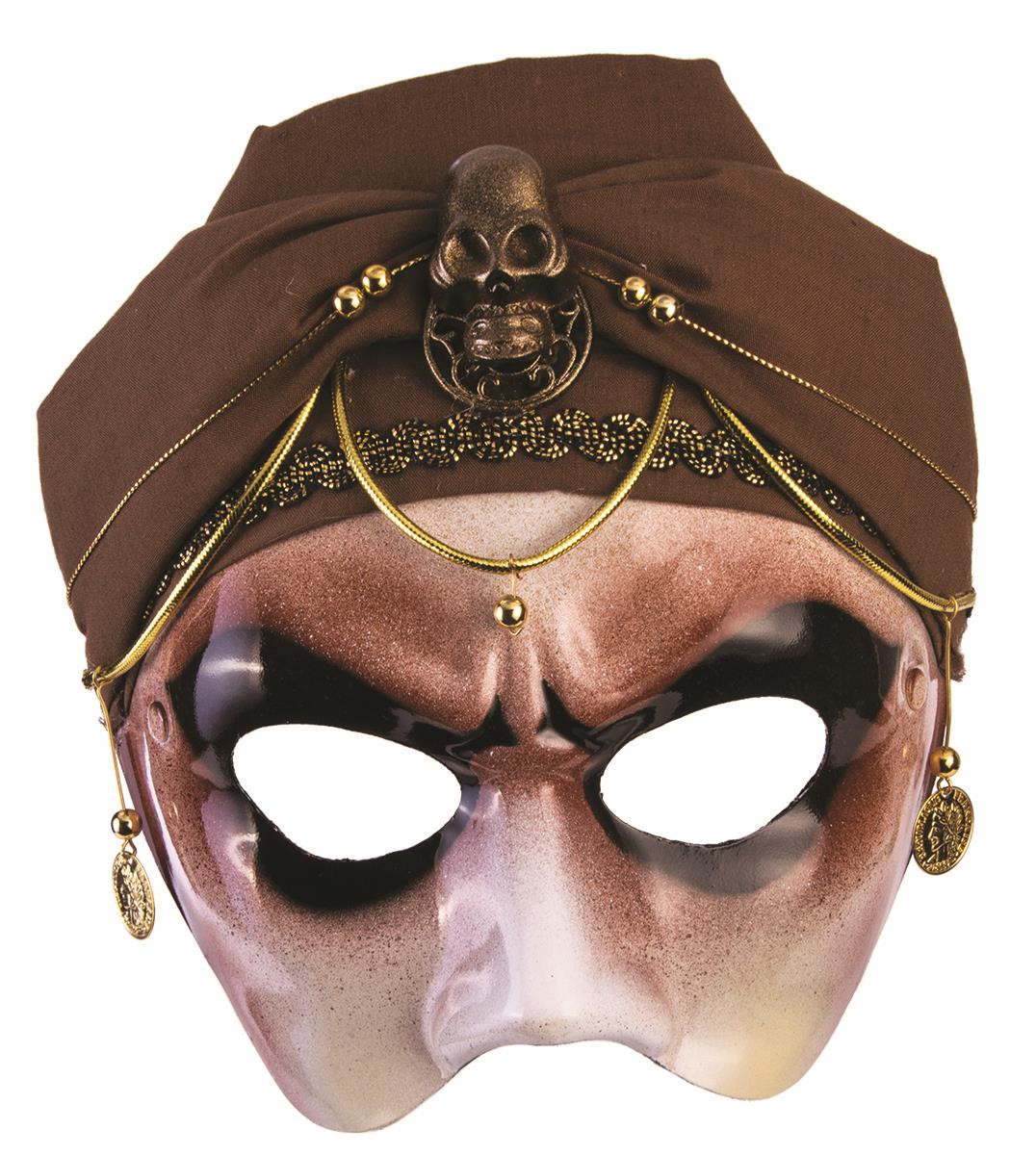 Men's Mystic Fortune Teller Half Mask with Brown Scarf Adult Venetian Mask