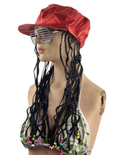 Load image into Gallery viewer, Red Alicia Go Go Cap with Attached Black Braids Wigs and Colorful Beads
