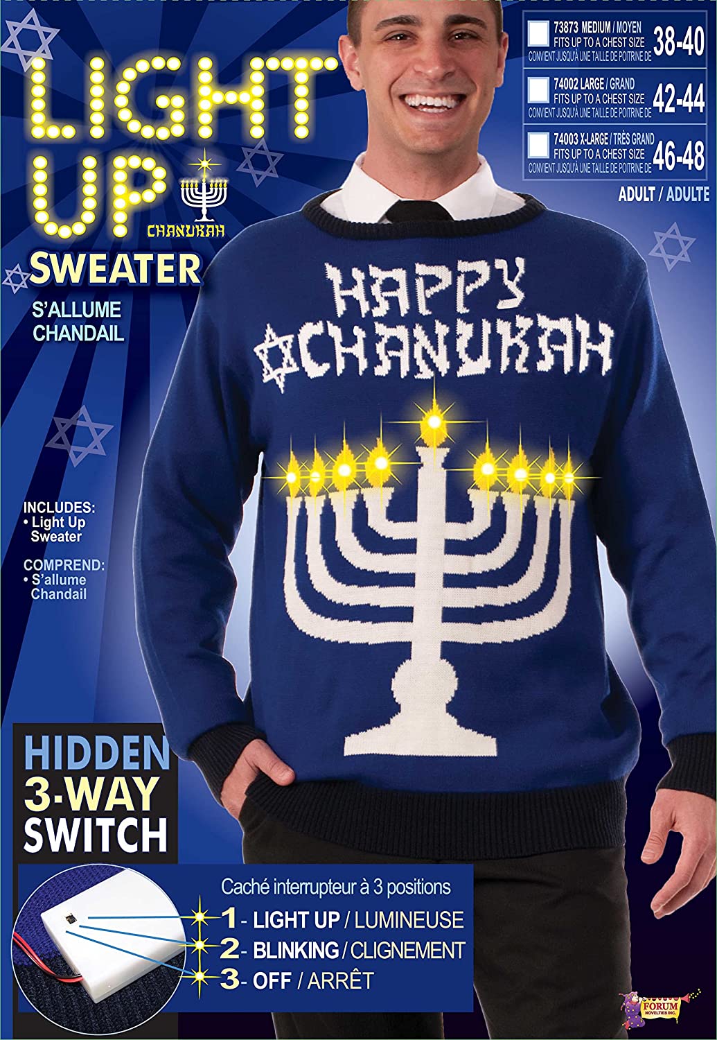 Chanukah Light Up Hanukkah Ugly Christmas Sweater Holiday Festive Medium