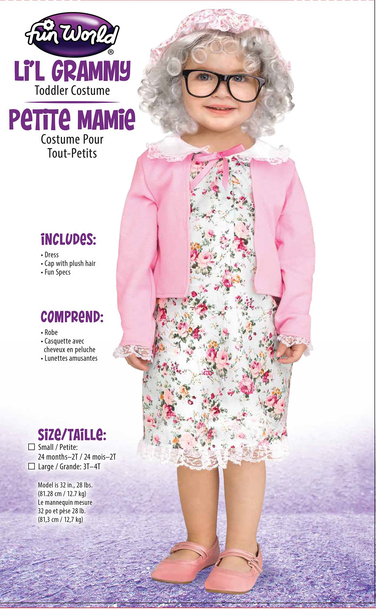 Lil Grammy Old Lady 100 Years of School Grandma Toddler Costume Size Large 3T-4T