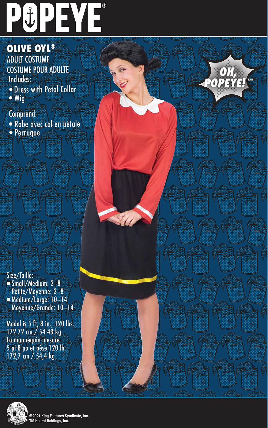 Olive Oyl Adult Costume Popeye Sailor Wife S/M 2-8