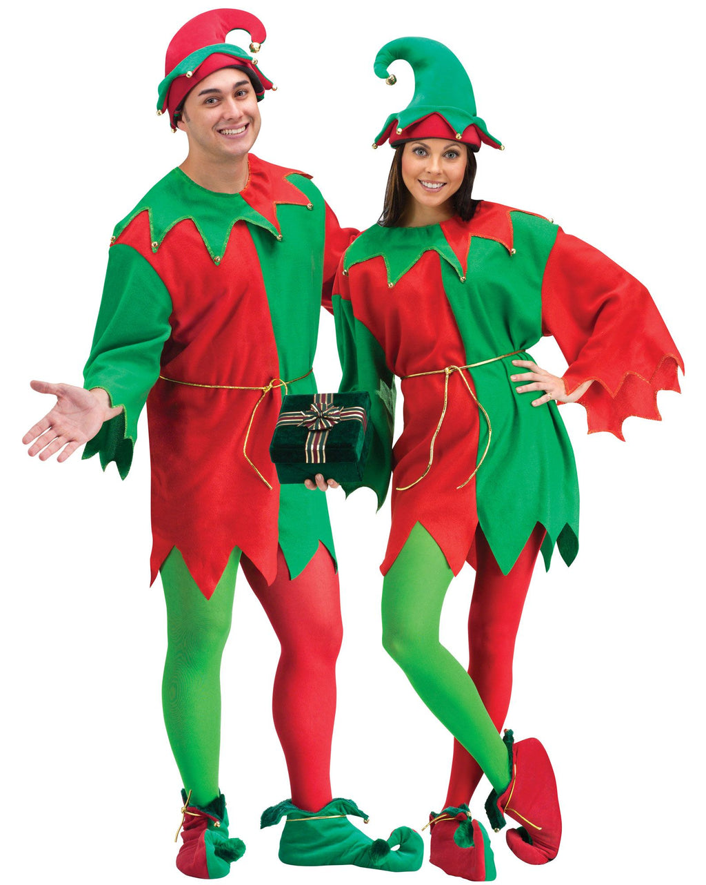 Red and Green Elegant Elf Set Christmas Santa Helper Adult Unisex Costume