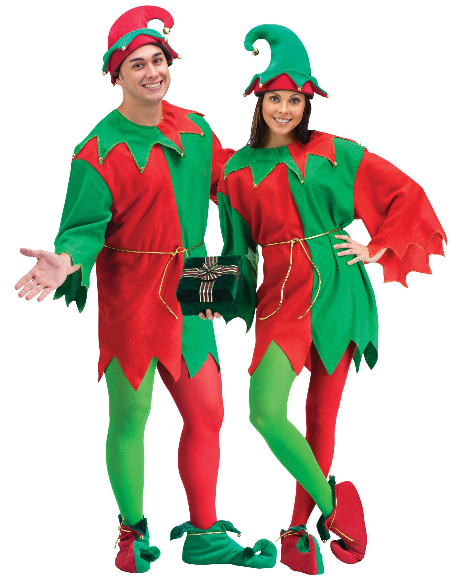 Red and Green Elegant Elf Set Christmas Santa Helper Adult Unisex Costume