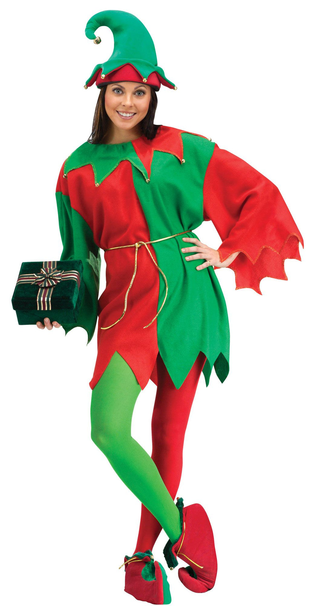 Red and Green Elegant Elf Set Christmas Santa Helper Adult Unisex Costume