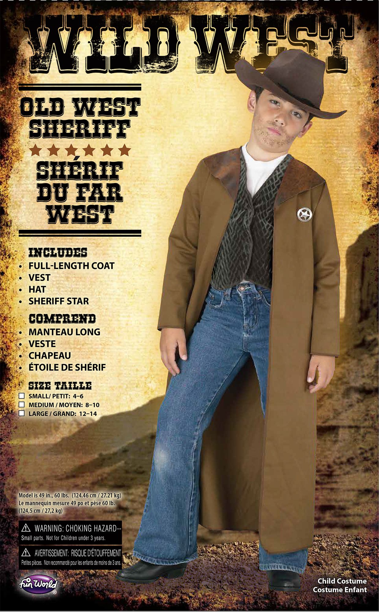 Old West Sheriff Cowboy Tombstone Child Costume Medium 8-10