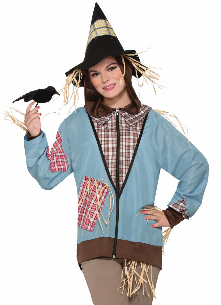 Scarecrow Hoodie Zip Jacket With Attacked Hat Adult Size Costume