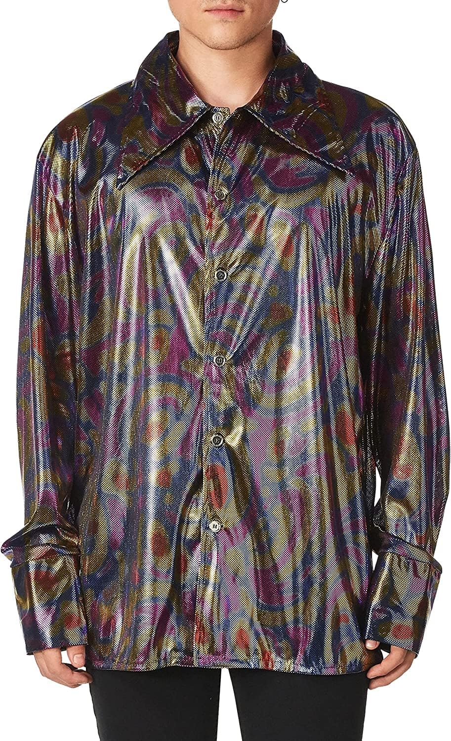 Dyno-mite Dude Disco Fever Purple/Yellow/Blue Shirt 70's Medium