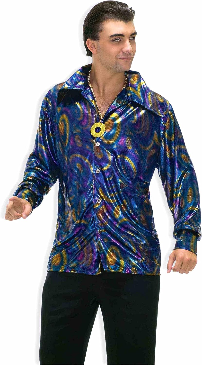 Dyno-mite Dude Disco Fever Purple/Yellow/Blue Shirt 70's Medium