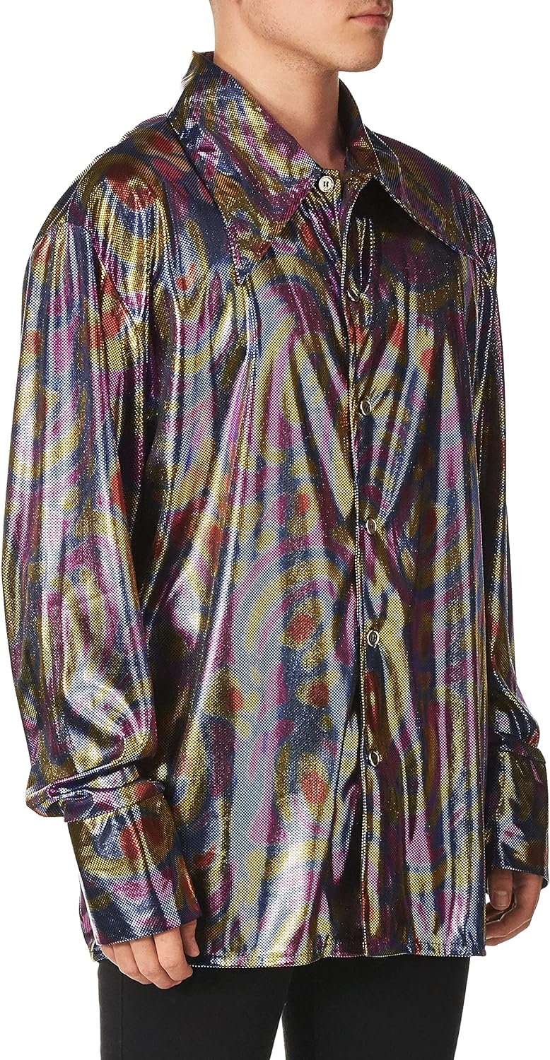 Dyno-mite Dude Disco Fever Purple/Yellow/Blue Shirt 70's Medium