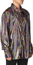 Load image into Gallery viewer, Dyno-mite Dude Disco Fever Purple/Yellow/Blue Shirt 70&#39;s Medium
